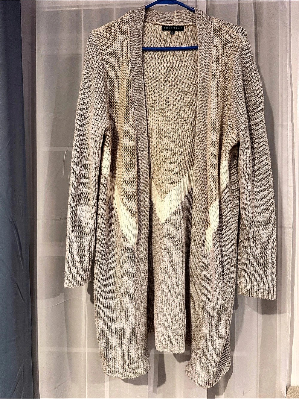 Love Ellie Color Block Knit Cardigan in Beige & White Size Large Like New